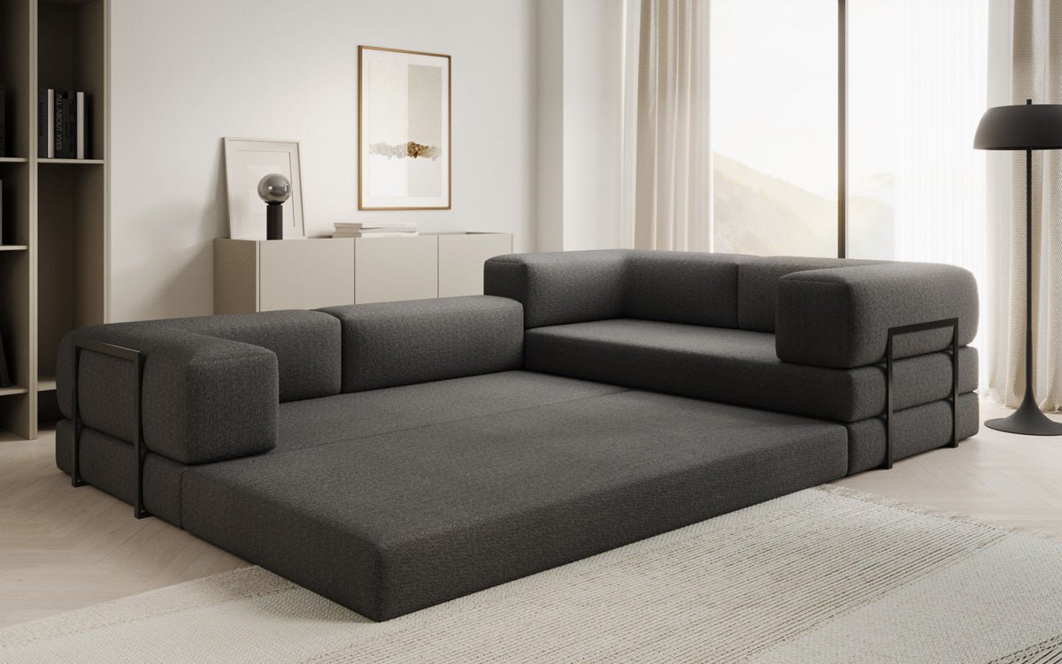 Sofa projektanta Lazy L obita tkaniną Bouclé