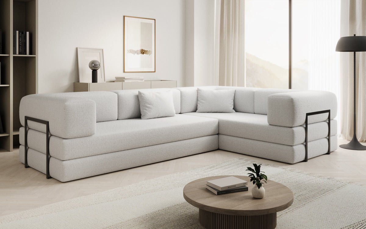 Sofa projektanta Lazy L obita tkaniną Bouclé