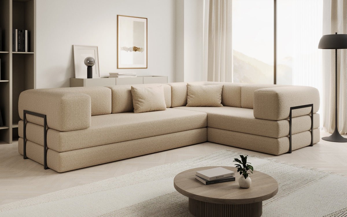 Sofa projektanta Lazy L obita tkaniną Bouclé