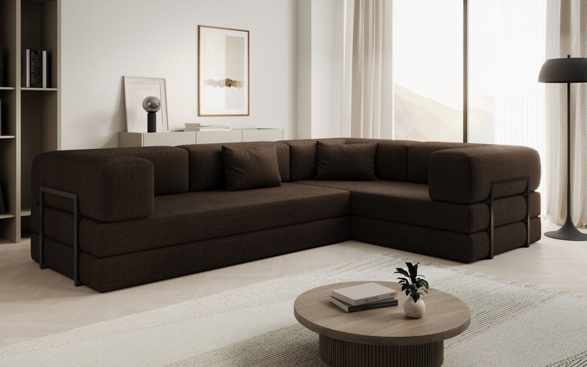 Sofa projektanta Lazy L obita tkaniną Bouclé