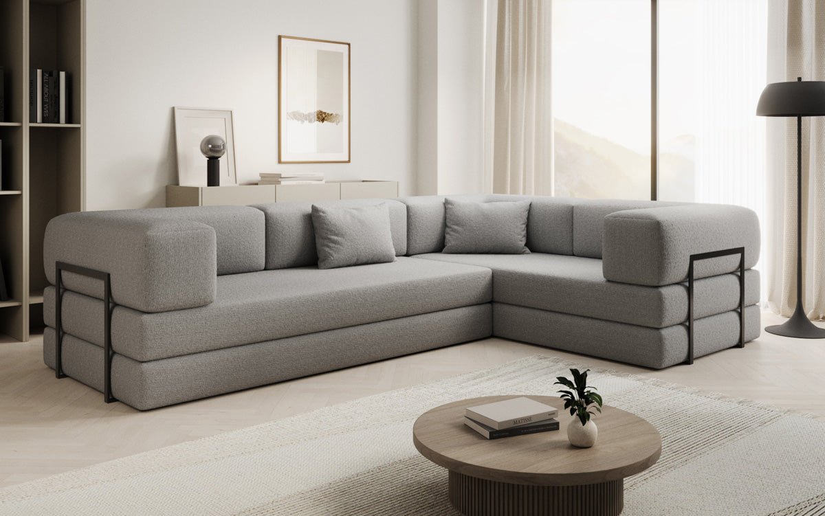 Sofa projektanta Lazy L obita tkaniną Bouclé
