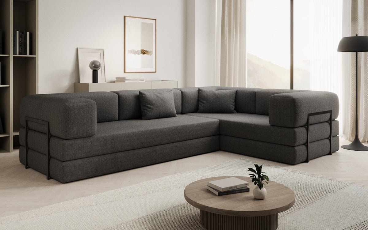 Sofa projektanta Lazy L obita tkaniną Bouclé