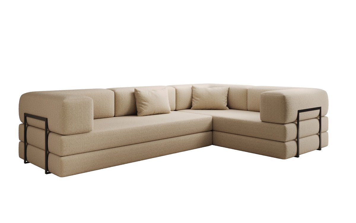 Sofa projektanta Lazy L obita tkaniną Bouclé