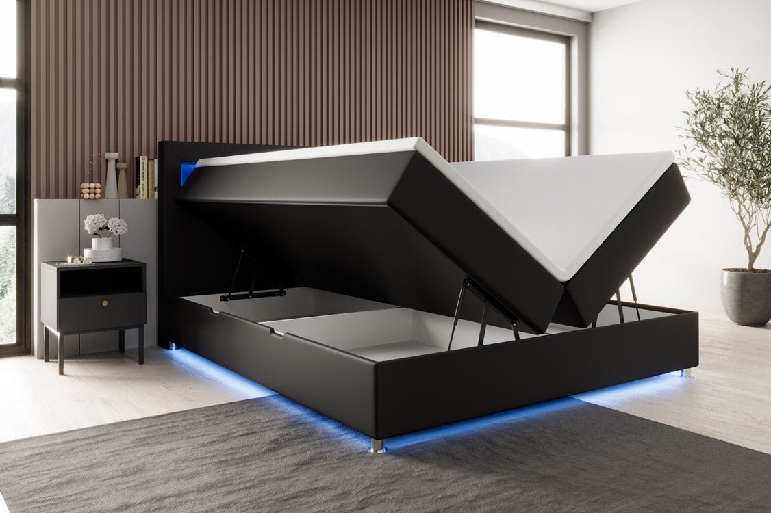 Łóżko kontynentalne Relax z LED, miejscem do przechowywania i USB/C