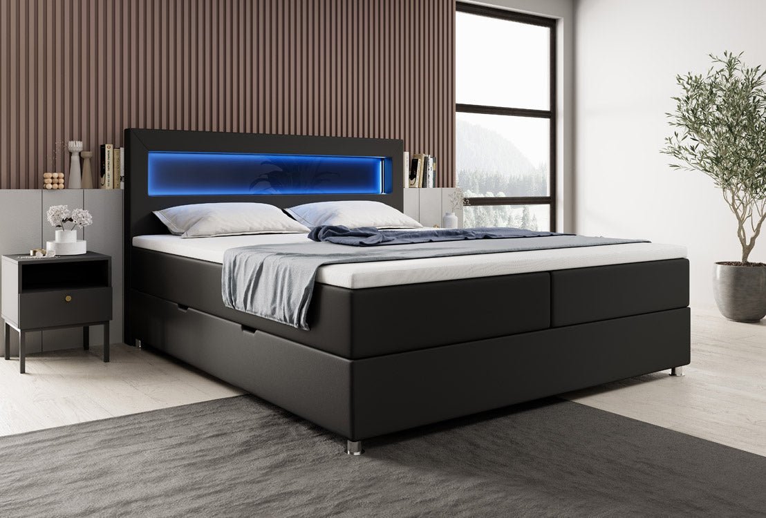 Łóżko kontynentalne Relax z LED, miejscem do przechowywania i USB/C