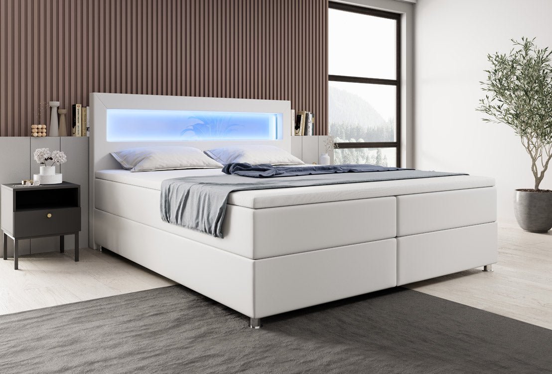 Łóżko kontynentalne Relax z LED, miejscem do przechowywania i USB/C
