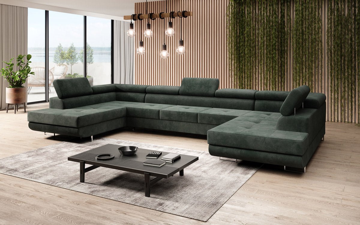 Sofa designerska Taormina z funkcją spania i składania, wykonana z sztruksu