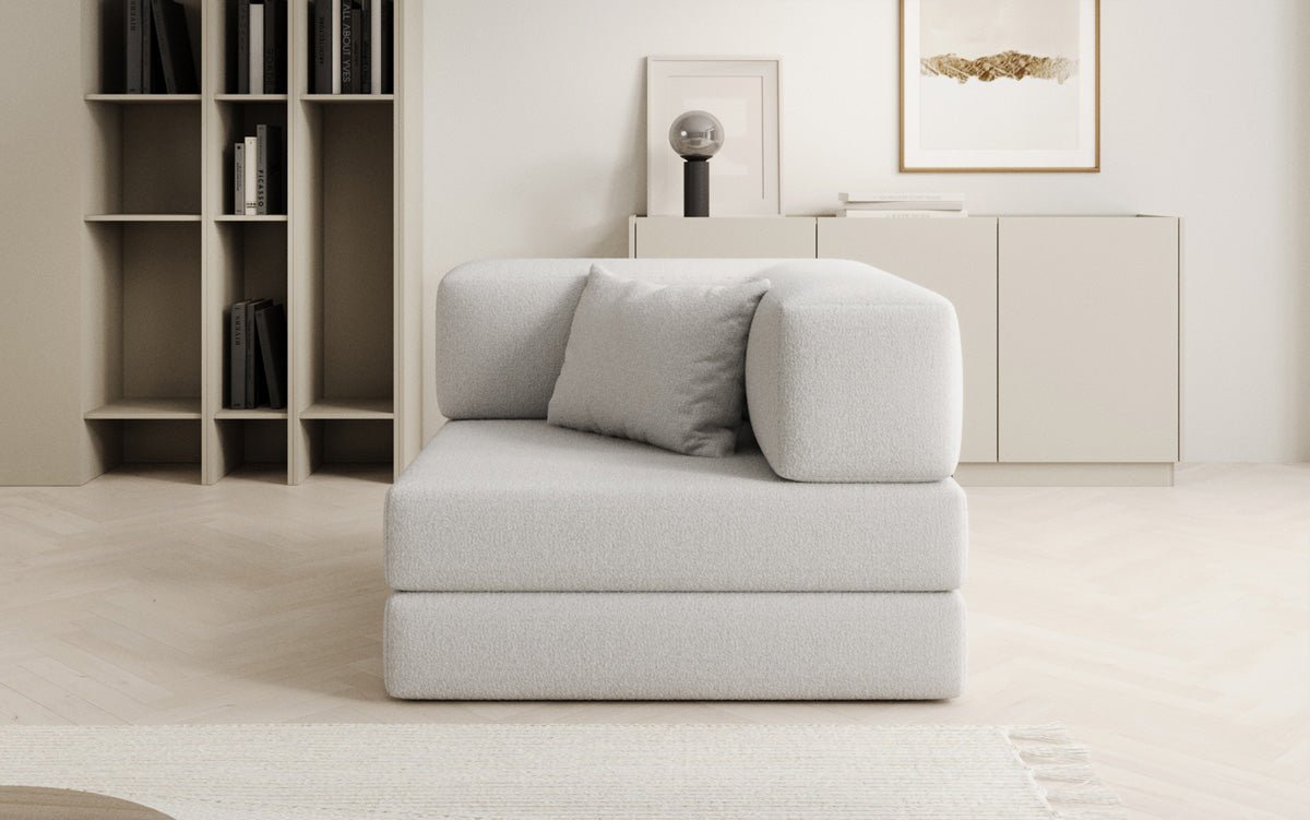 Projektowany fotel sofa Lazy w bouclé