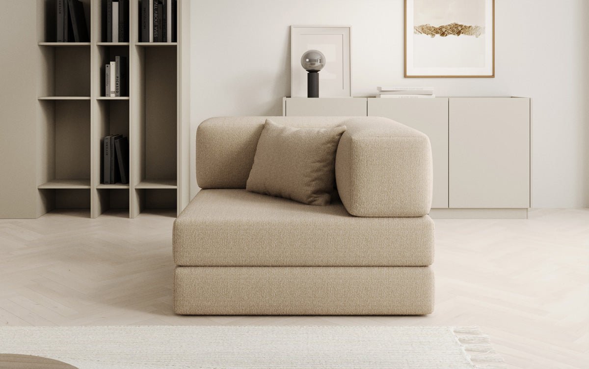 Projektowany fotel sofa Lazy w bouclé