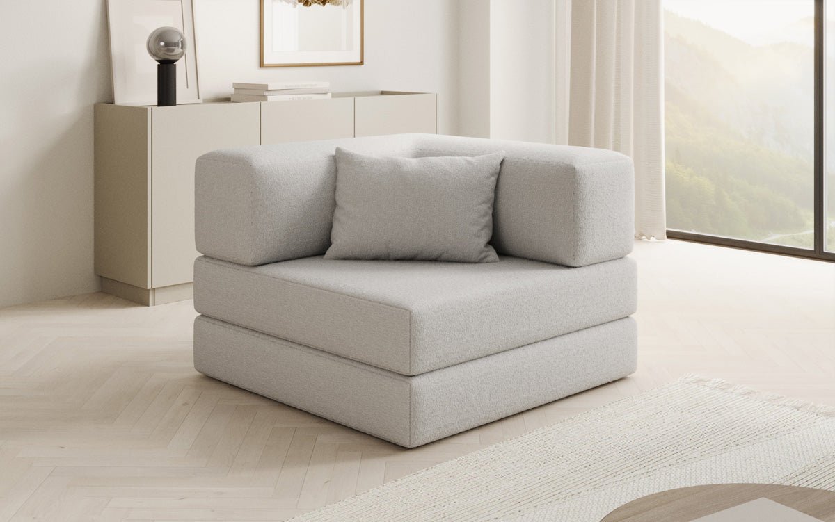 Projektowany fotel sofa Lazy w bouclé