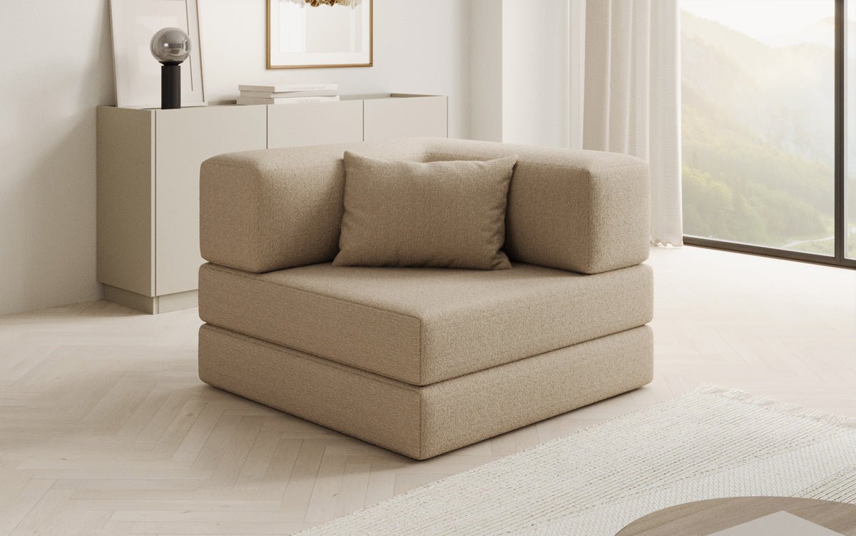 Projektowany fotel sofa Lazy w bouclé