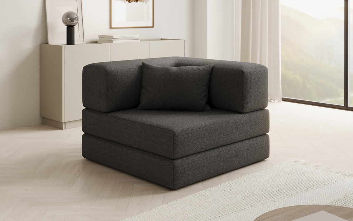 Projektowany fotel sofa Lazy w bouclé