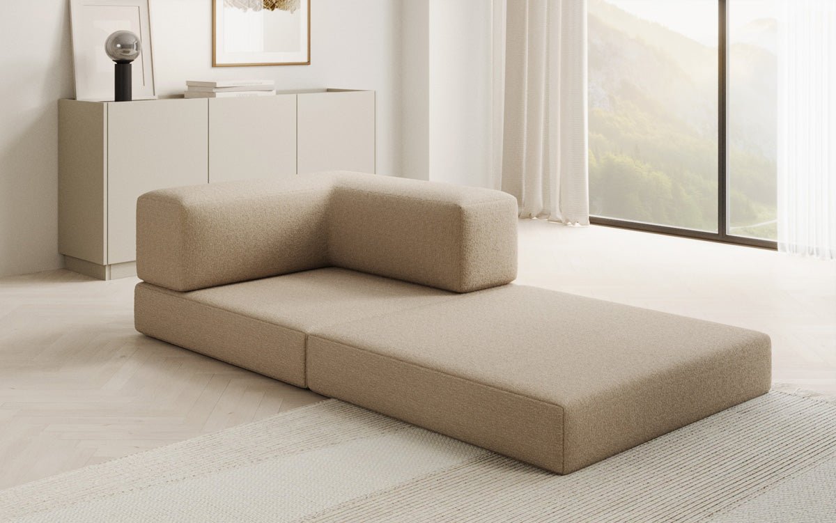 Projektowany fotel sofa Lazy w bouclé