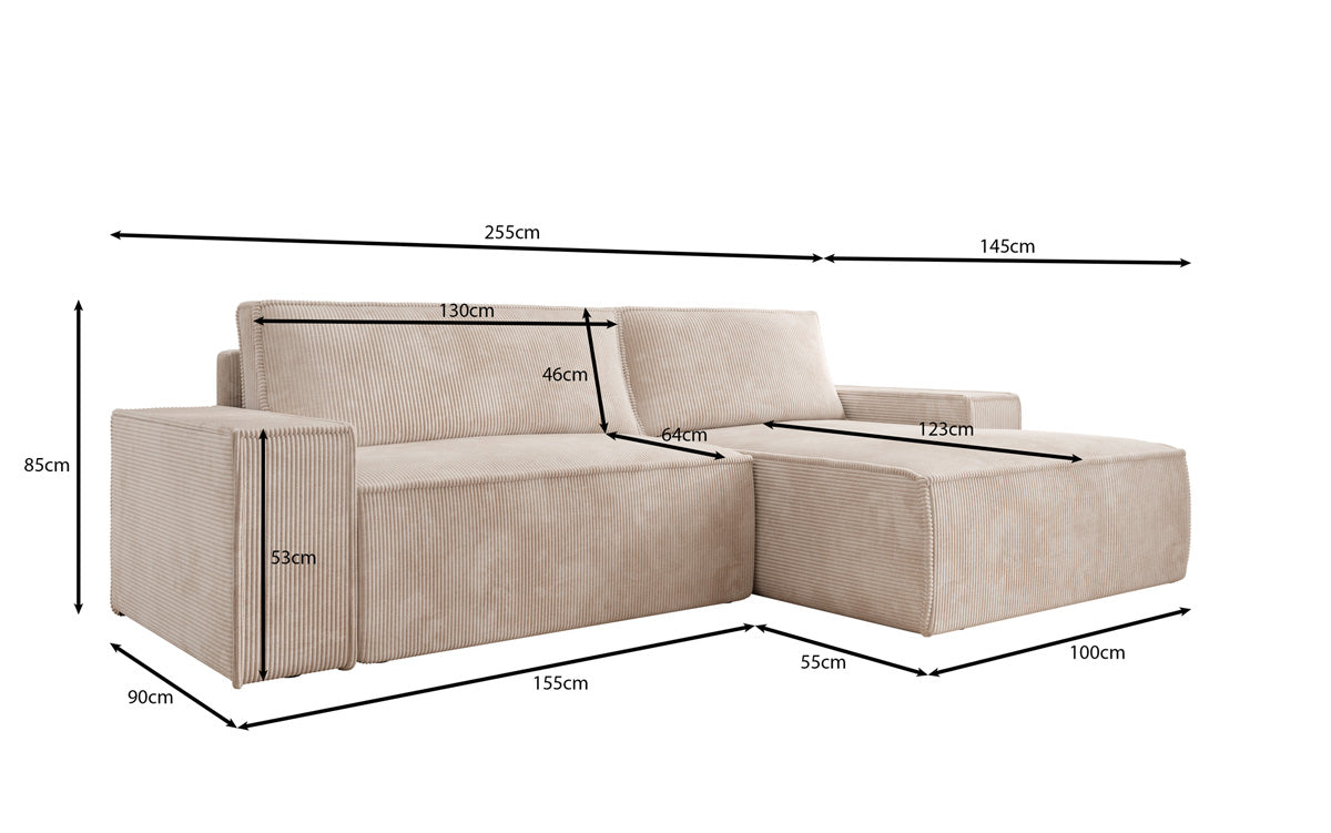 Sofa designerskie Corino w kordzie z funkcją spania i składania