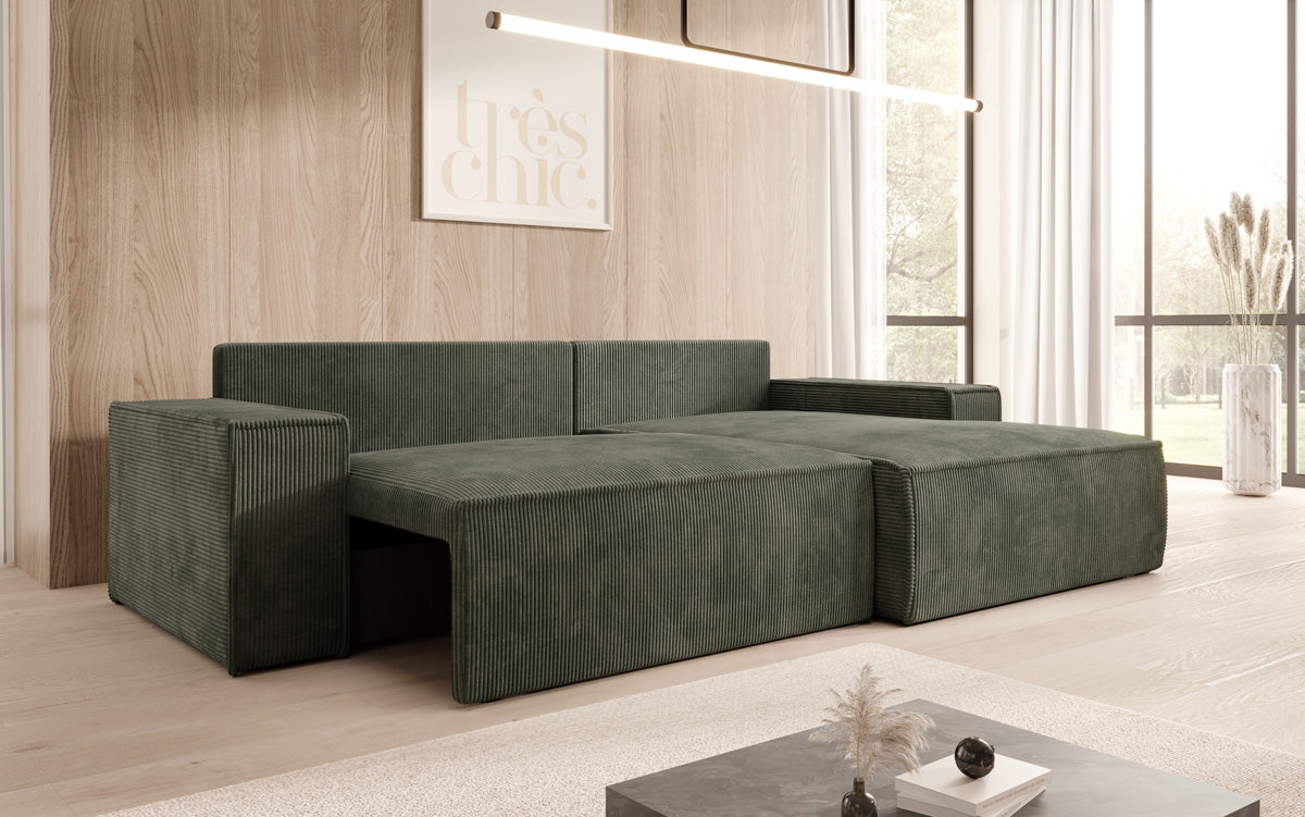 Sofa designerskie Corino w kordzie z funkcją spania i składania