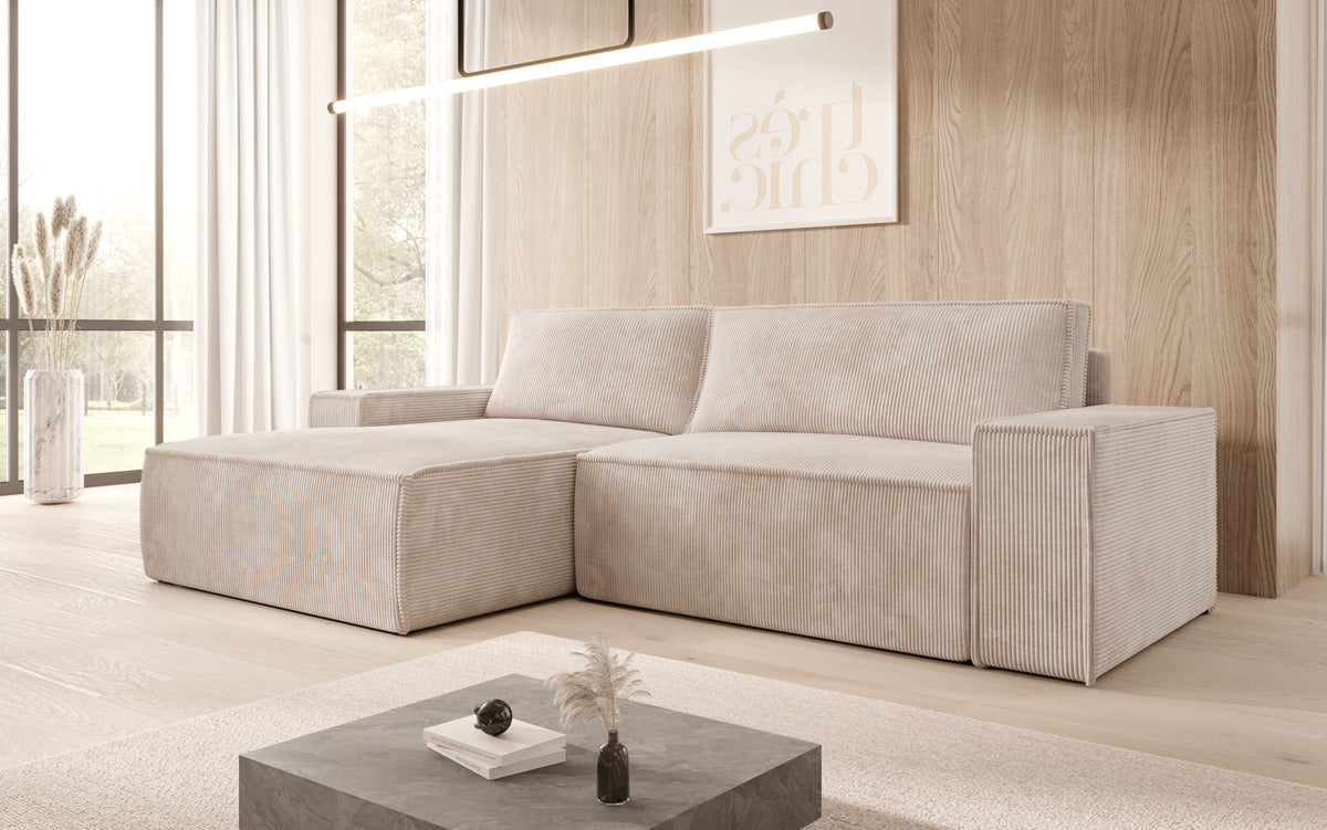 Sofa designerskie Corino w kordzie z funkcją spania i składania