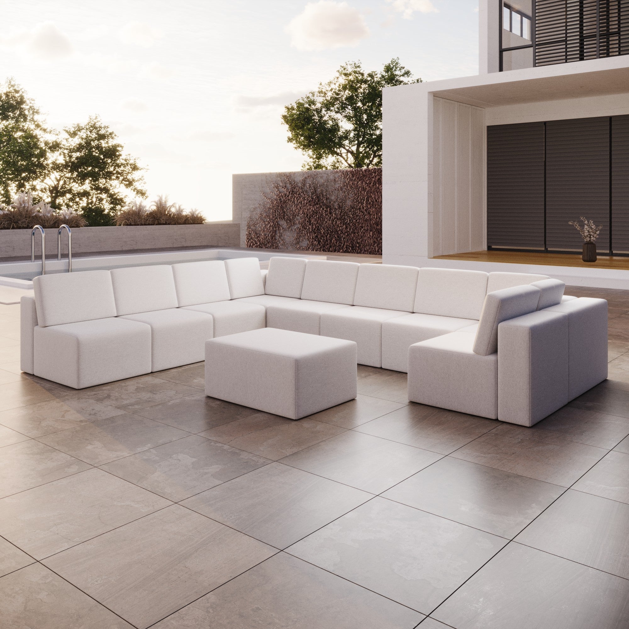 Modularna sofa ogrodowa Eden U open z dodatkowym taboretem