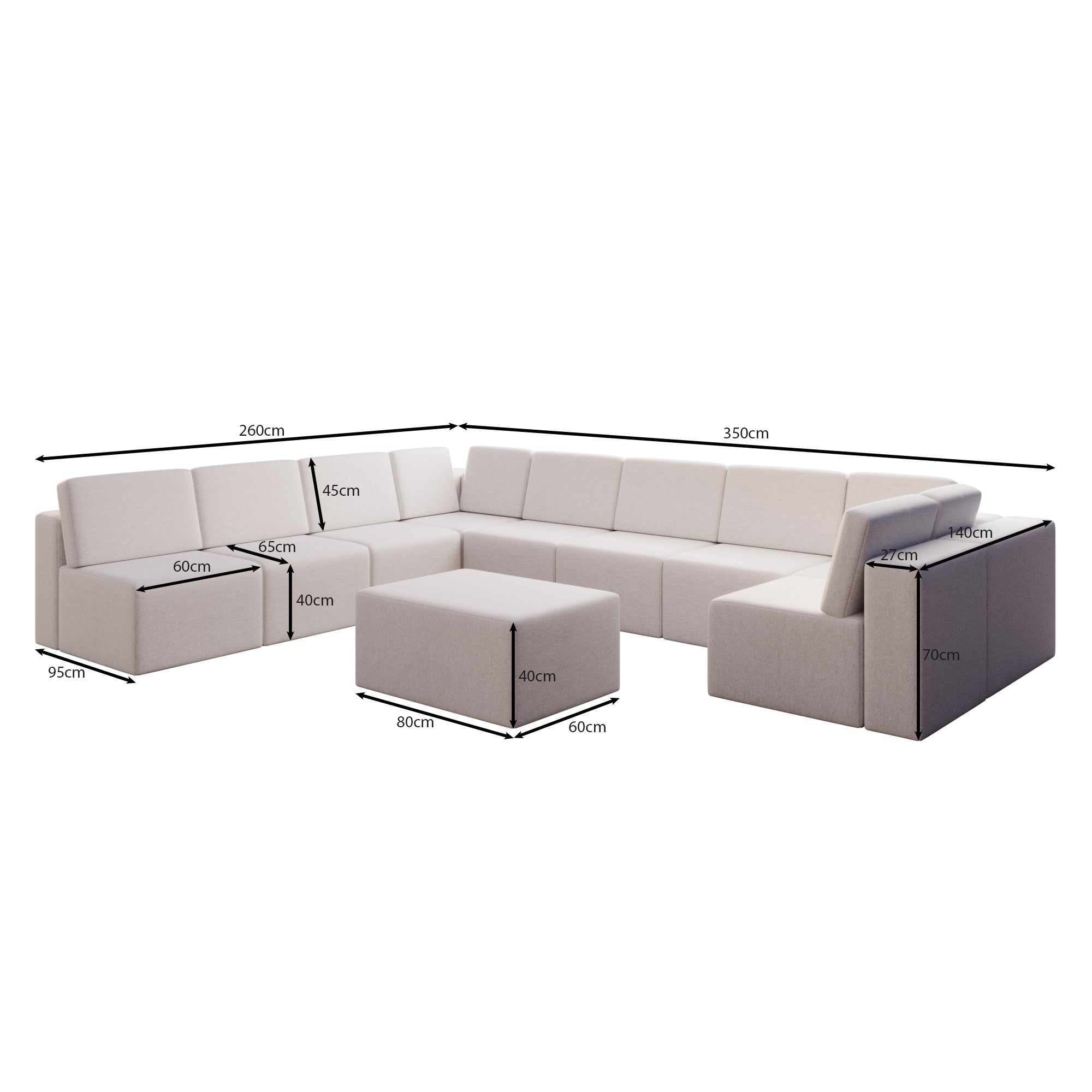 Modularna sofa ogrodowa Eden U open z dodatkowym taboretem