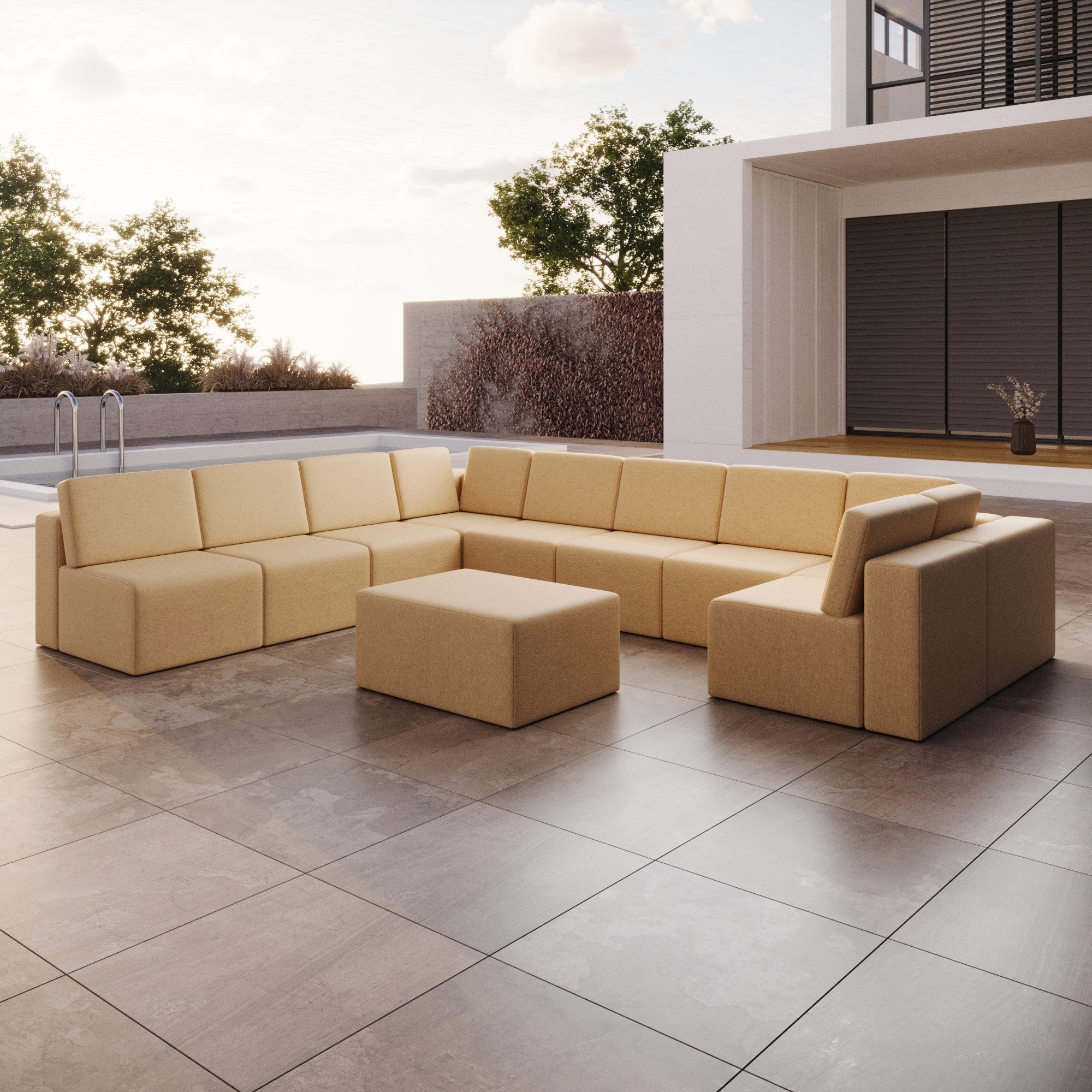 Modularna sofa ogrodowa Eden U open z dodatkowym taboretem