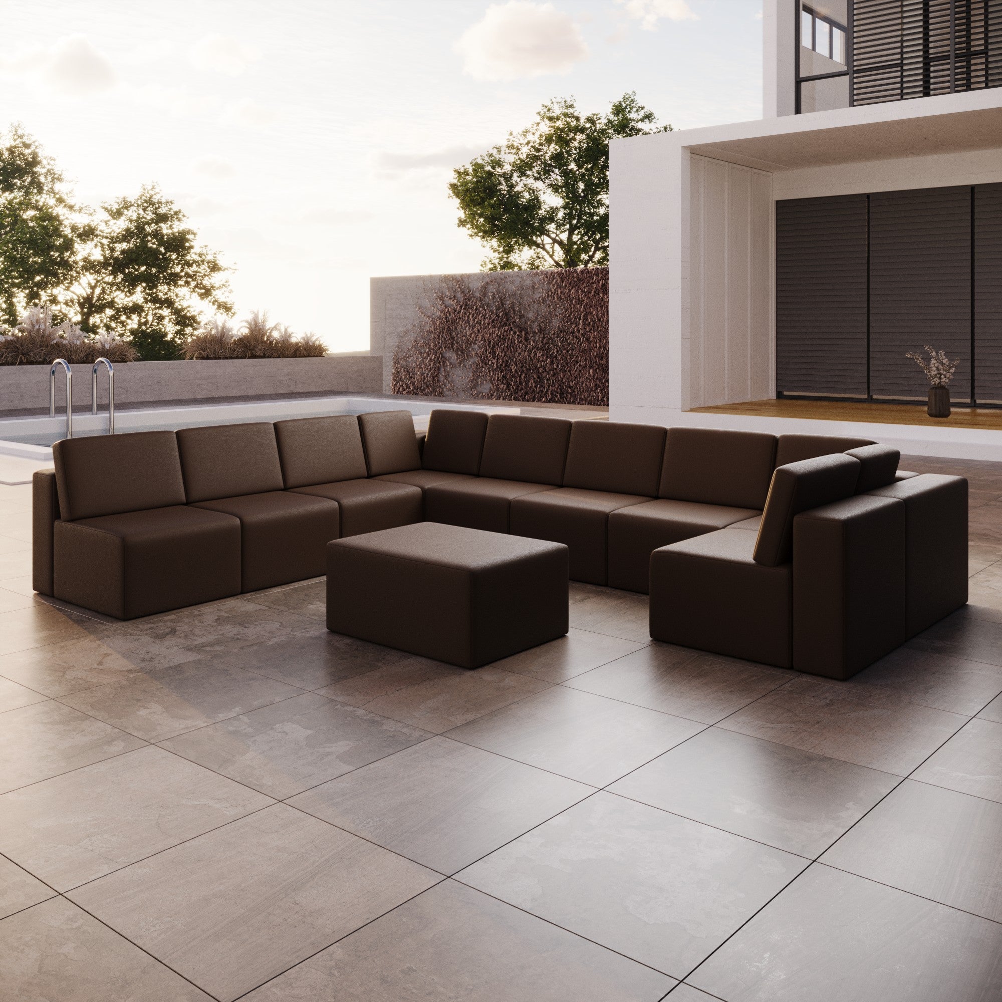 Modularna sofa ogrodowa Eden U open z dodatkowym taboretem