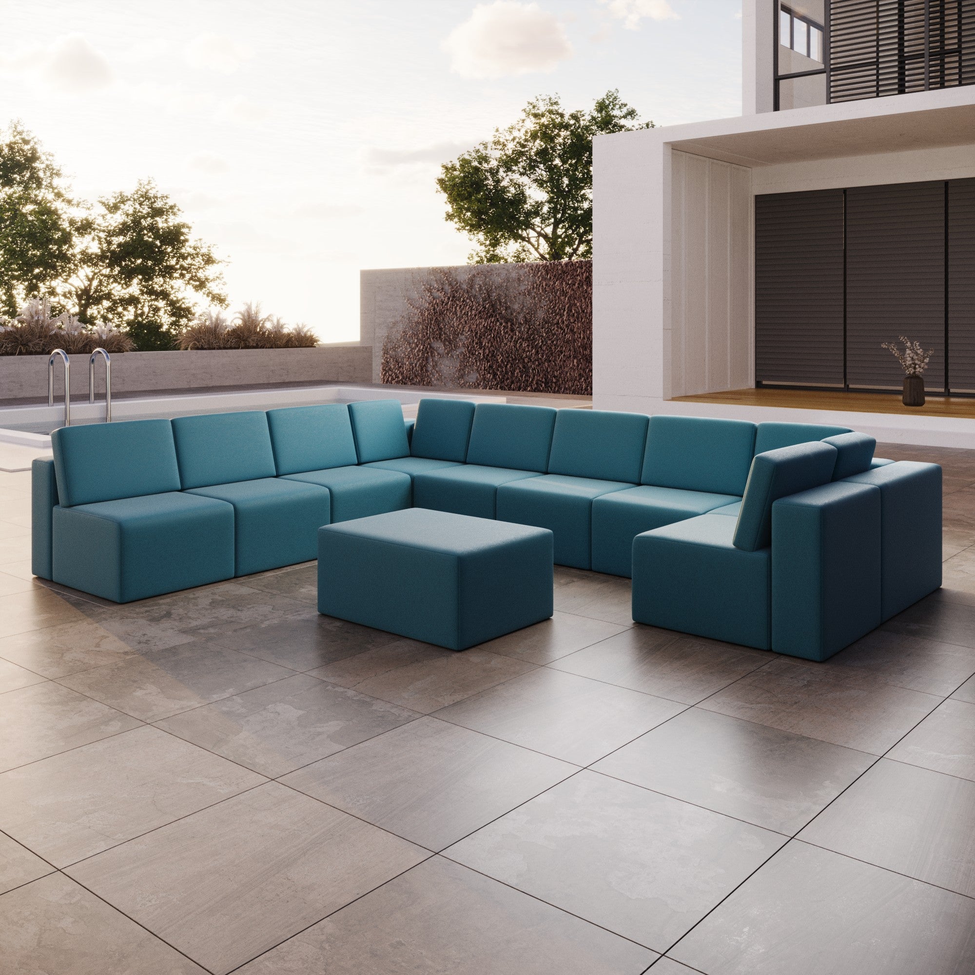 Modularna sofa ogrodowa Eden U open z dodatkowym taboretem