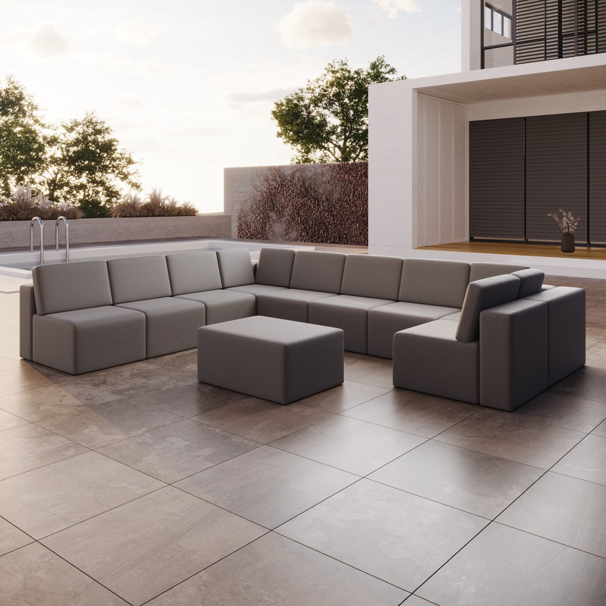 Modularna sofa ogrodowa Eden U open z dodatkowym taboretem