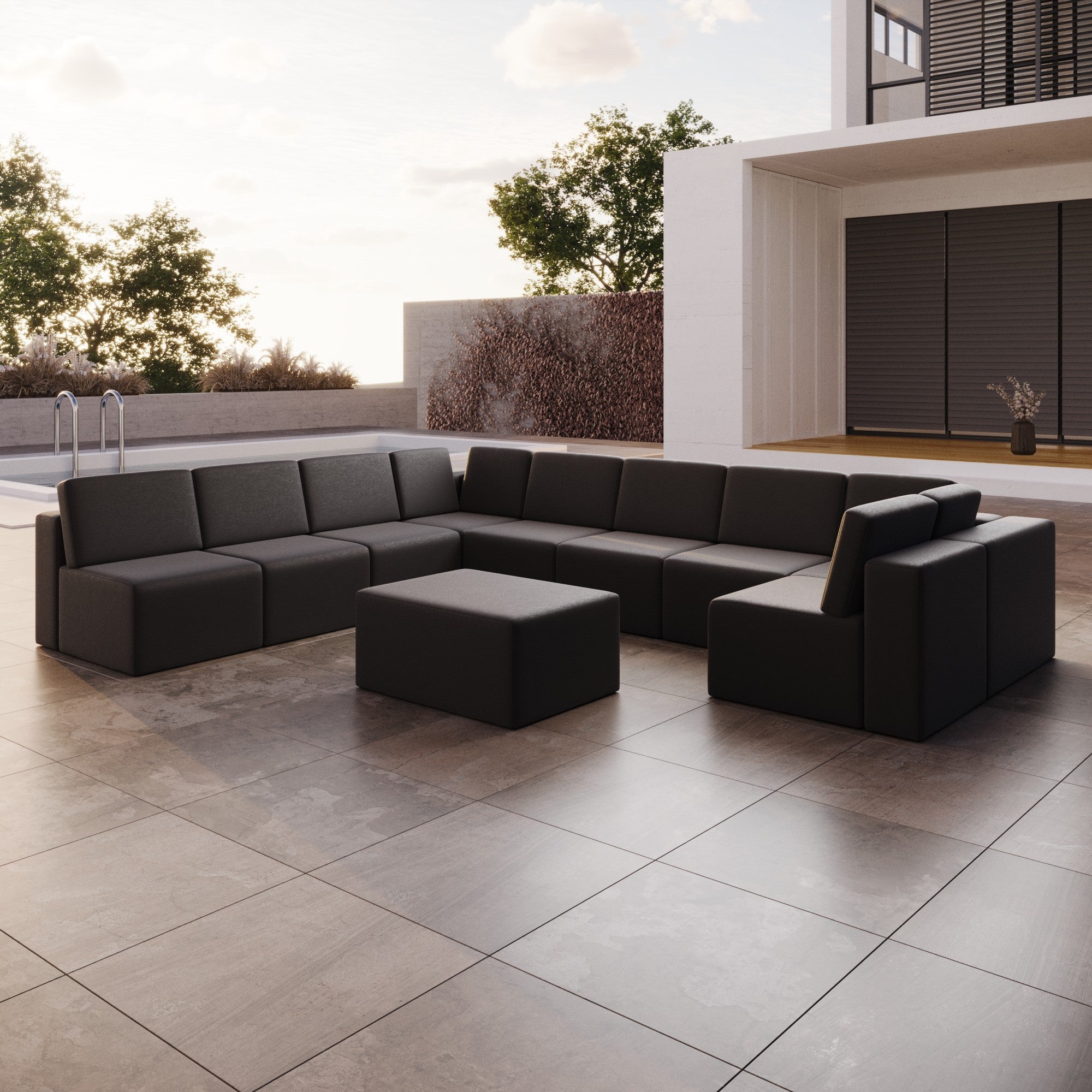 Modularna sofa ogrodowa Eden U open z dodatkowym taboretem