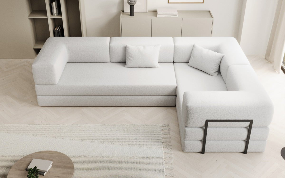 Sofa projektanta Lazy L obita tkaniną Bouclé