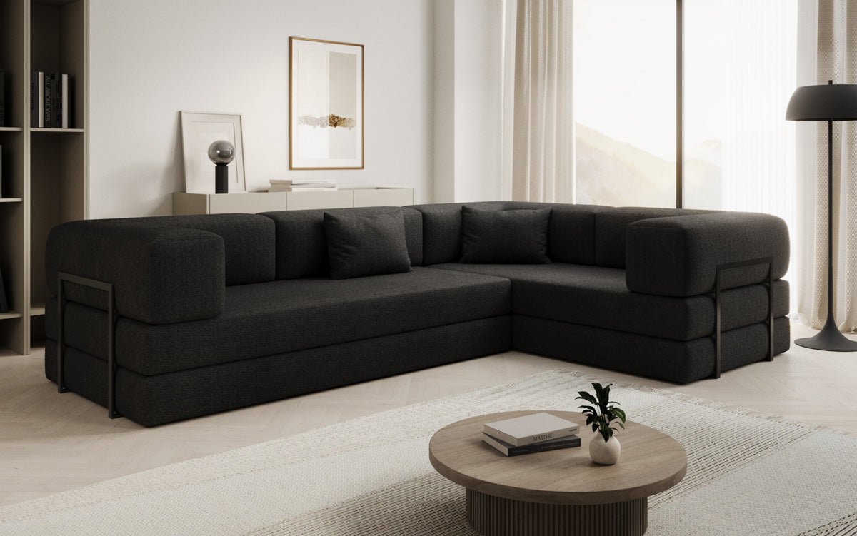 Sofa projektanta Lazy L obita tkaniną Bouclé