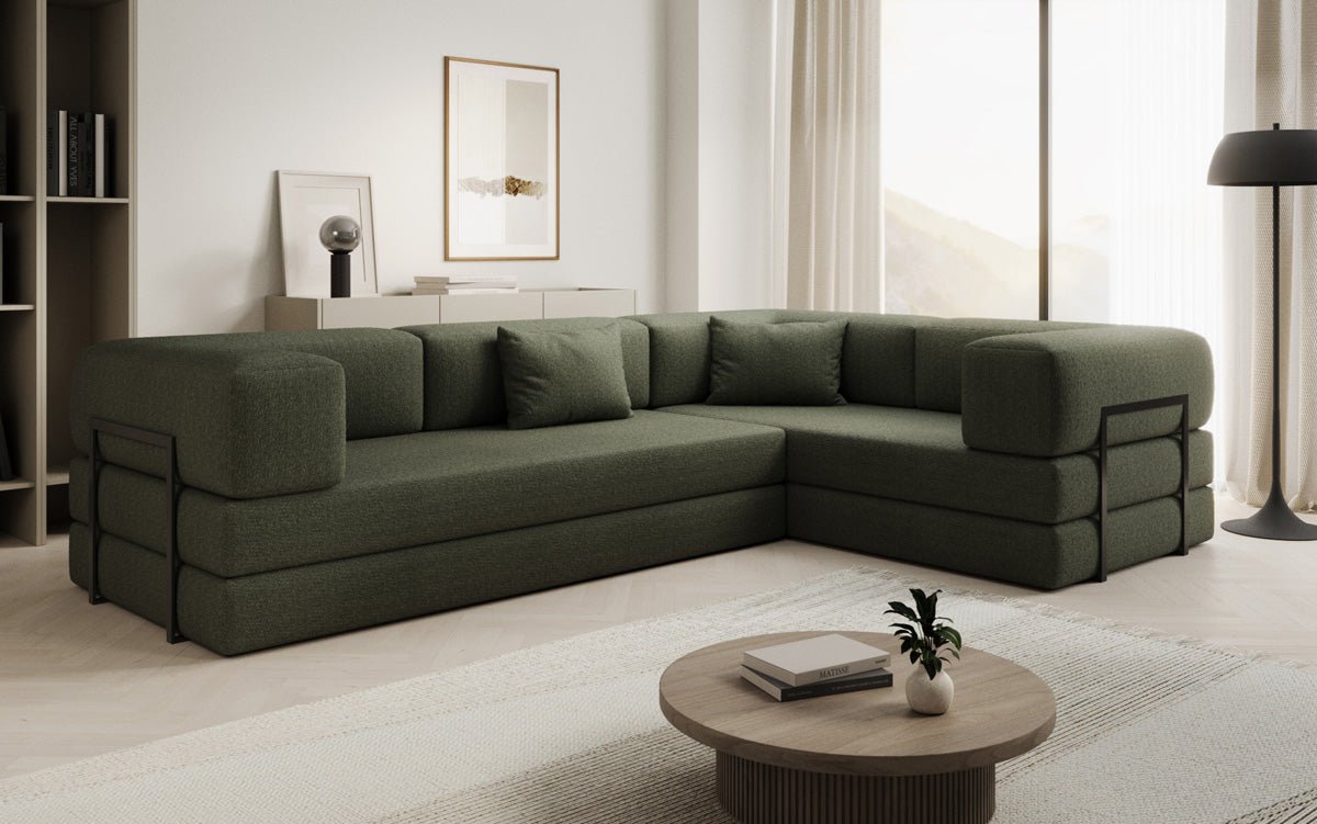 Sofa projektanta Lazy L obita tkaniną Bouclé